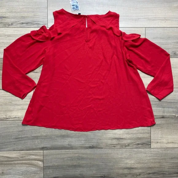 Lane Bryant Womens Cold Shoulder Long Sleeve Ruffle Top Size 16 Red - Picture 5 of 12